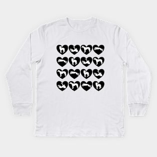 Greyhound Silhouettes Inside Black Love Hearts Kids Long Sleeve T-Shirt